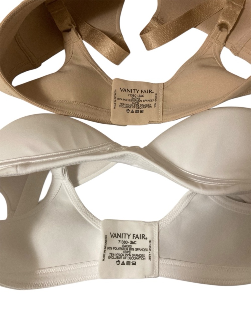 Set of 2 Vanity Fair Size 36C Tan/Beige and White Light Padded Wireless Bras - Picture 7 of 12